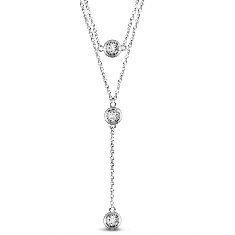 [Australia] - SHEGRACE Woman Necklace 925 Sterling Silver Double Layered Chain Necklace with Three Round AAA Cubic Zirconia Pendant, Jewelry for Women Girls, for Christmas Valentine's Day Anniversary Platinum 