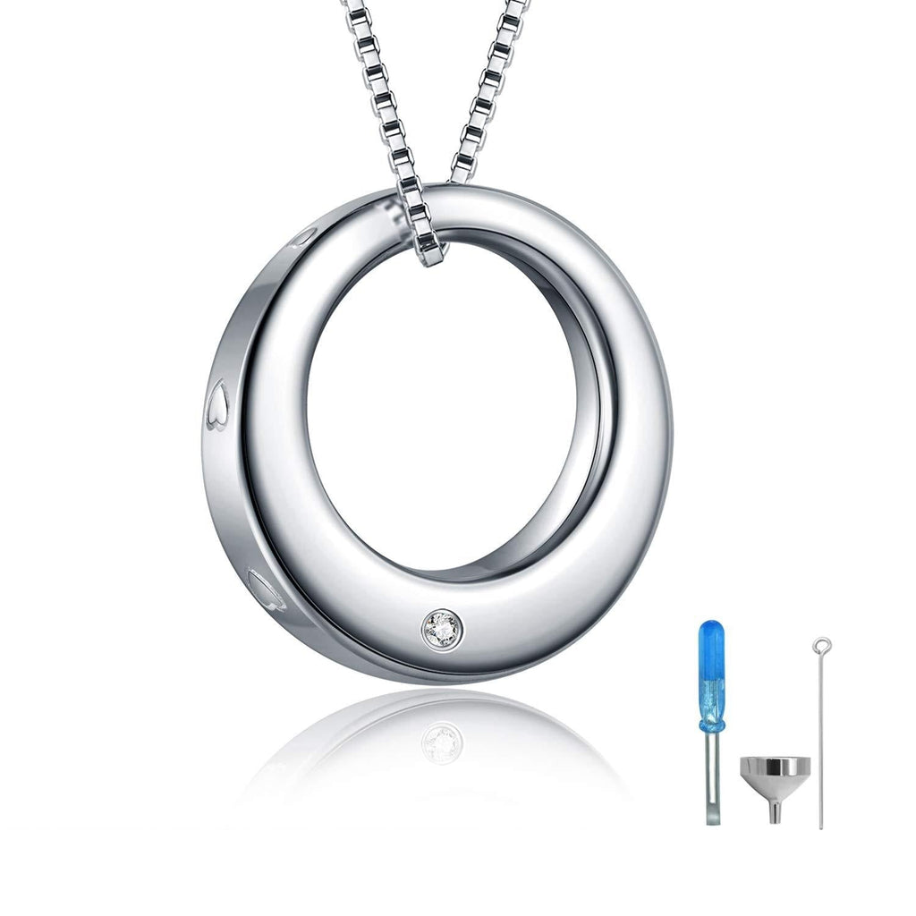 [Australia] - 925 Sterling Silver Cremation Pendant Jewelry Keepsake Urn Necklace for Ashes with Circle of Life Eternity (Life Eternity Necklace) 