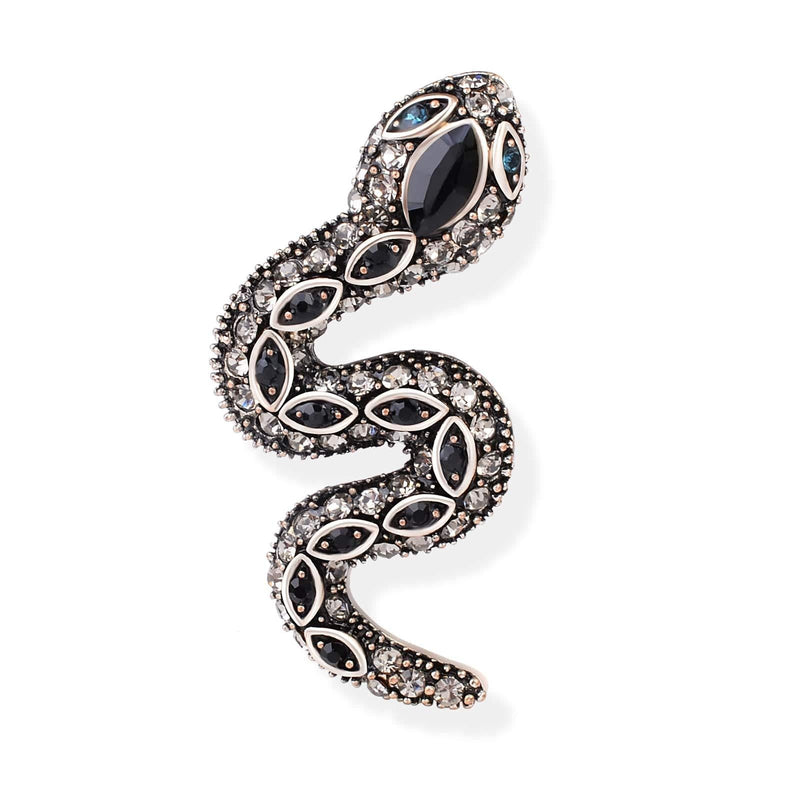 [Australia] - Vintage Enamel Crystal Cobra Snake Brooch Pins Reptile Animal Python Antique Breastpin Costume Jewelry for Women Men Black Snake 
