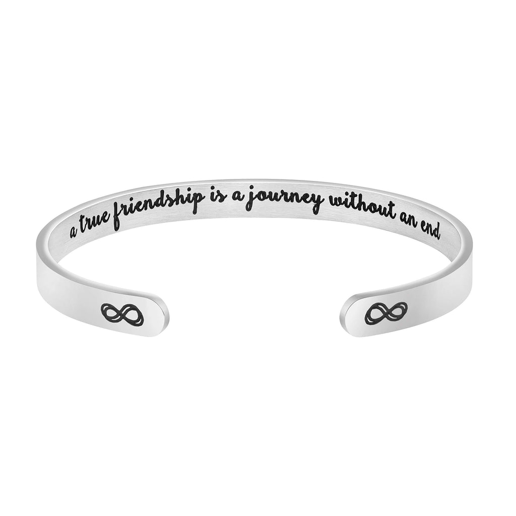 [Australia] - Joycuff Inspirational Bracelets for Women Mom Personalized Gift for Her Engraved Mantra Cuff Bangle Crown Birthday Jewelry A true friendship is a journey without an end 
