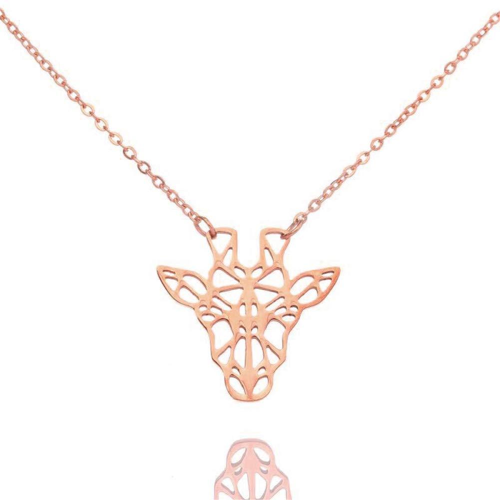 [Australia] - Cute Giraffe Deer Necklace Pendant Stainless Steel Hollow Origami Giraffe Animal Head Necklace for Women Girls Jewelry Graduation Gift Rose Gold 