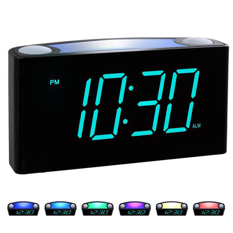 [Australia] - Rocam Digital Alarm Clock for Bedrooms - Large 7" LED Display with Dimmer, Snooze, 7 Night Light, Easy to Set, USB Chargers, Battery Backup, 12/24 Hour for Kids,Boys,Teens,Heavy Sleepers(Blue) Blue 