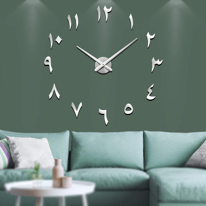 [Australia] - Vangold Large DIY Wall Clock Modern 3D Wall Clock with Arabic Numerals for Home Office Decorations Gift (Silver) Silver 