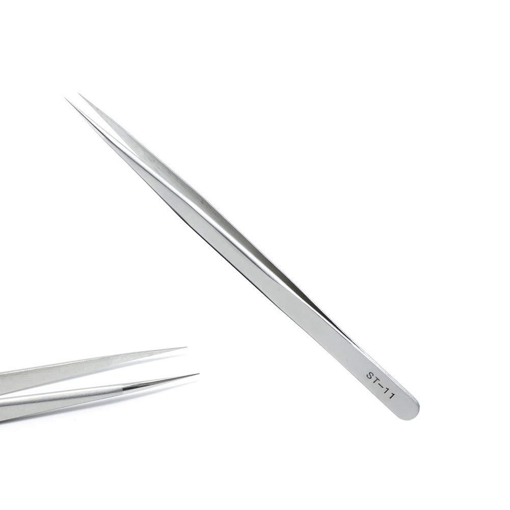 [Australia] - Precision Stainless Steel Lash Tweezers Eyelash Extension Tweezers Straight/Curved Pointed Tweezers ST - 11 