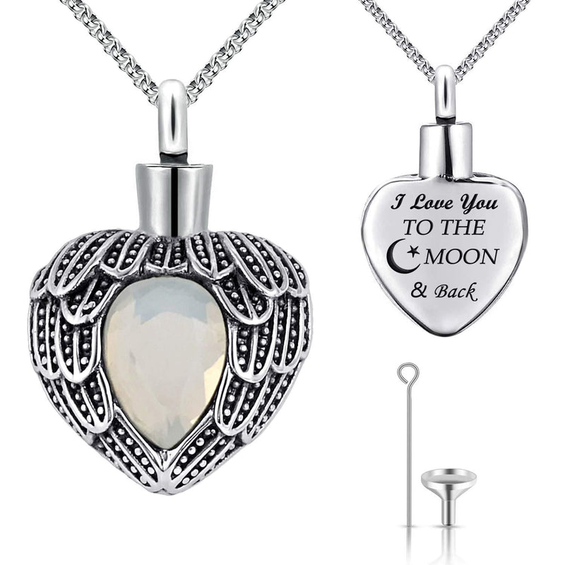 [Australia] - MUERDOU Urn Necklaces for Ashes Urns for Human Ashes Angel Wing Birthstone Cremation Jewelry Keepsake Holder Memorial Necklace Pendant June 