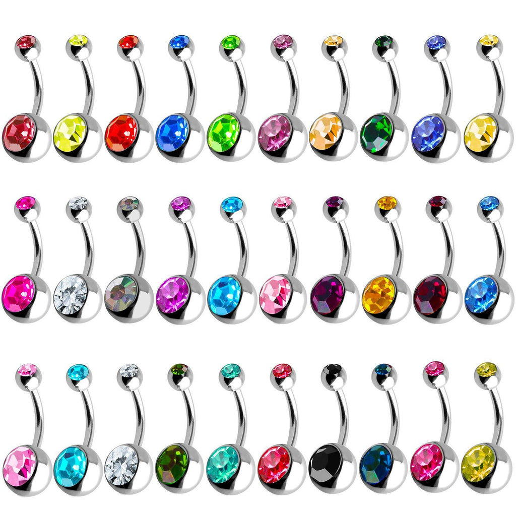 [Australia] - Outee 30 Pcs 14G Belly Button Rings Belly Rings for Women Belly Piercing Jewelry Belly Bars Navel Rings Stainless Steel Body Piercing Jewelry for Women 