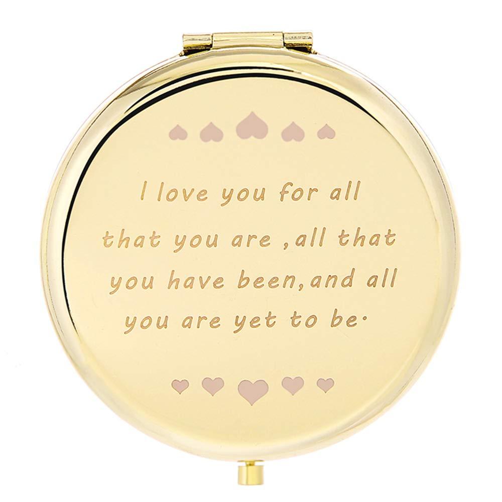 [Australia] - Novelty Gift For Women Wife Girlfriend Daughter, Aunt, Granddaughter Travel Pocket Makeup Mirror With Amazing Sayings That Make Funny Gifts Graduation Gift For Her I love you for all(2.6 Inch) Gold 