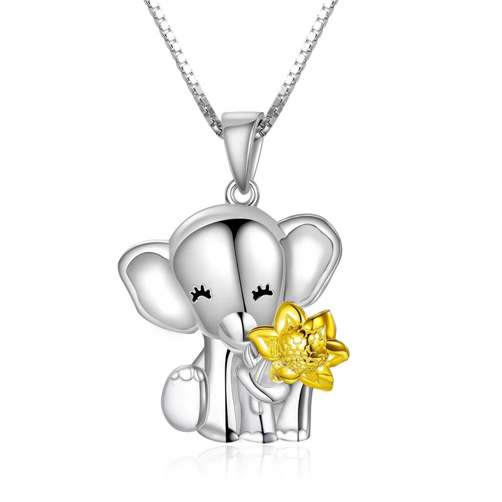 [Australia] - PEIMKO 925 Sterling Silver Infinity Cute Animals Bunny on the Moon/Elephant Holding Rose/Sunflower Pendant Necklace, Good Luck Elephant Necklace for Women Ladies elephant holding sunflower 
