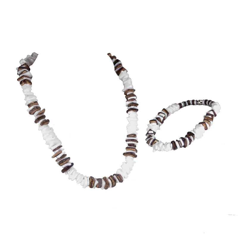 [Australia] - BlueRica 2 Piece Set ~ Puka Chip Shells & Brown Coconut Chips Necklace & Anklet 