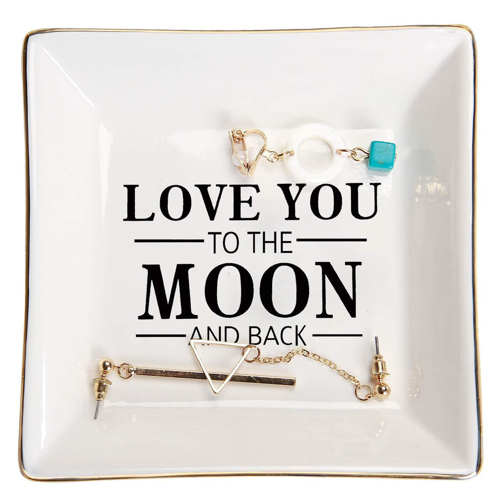 [Australia] - HOME SMILE Girlfriend Wife Gifts for Birthday Valentines Anniversary Ring Trinket Dish-I Love You to The Moon and Back 