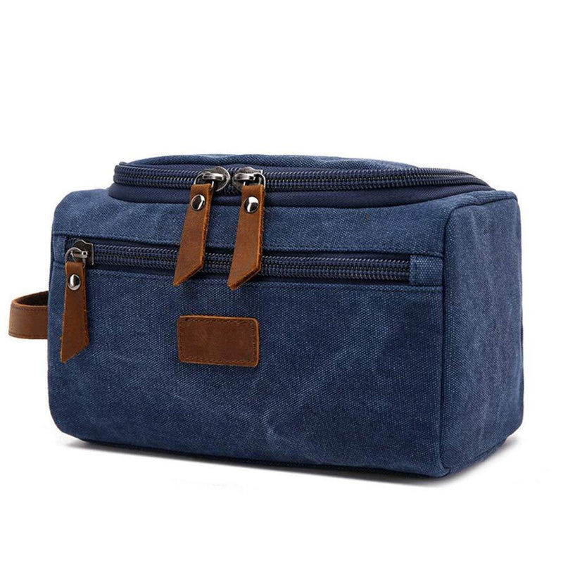 [Australia] - Men's Toiletry Bag Canvas Shaving Dopp Kit Leather Travel Bags Organizer Toiletry Kit Blue 