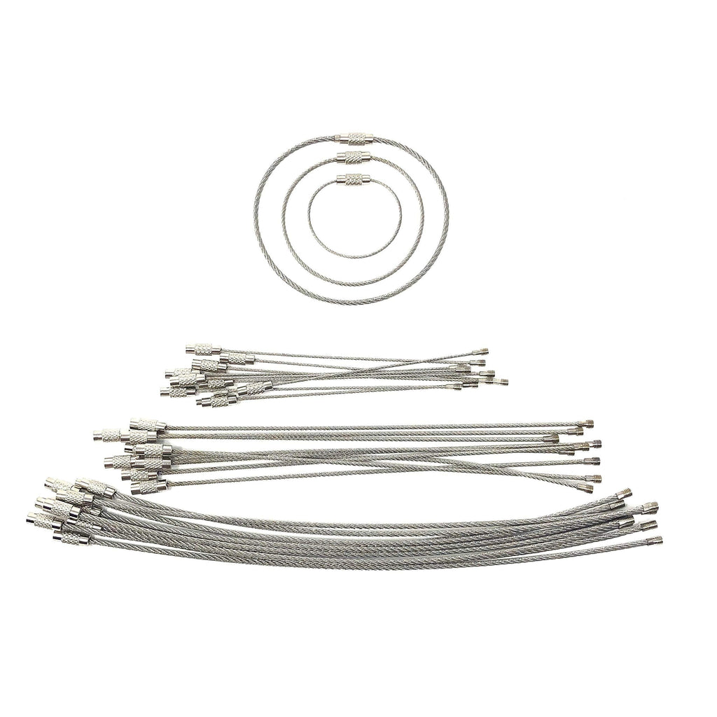 [Australia] - 30 Pack Wire Cable Keychain Rings - 3 Most Useful Sizes - Stainless Steel Key Ring Loops 