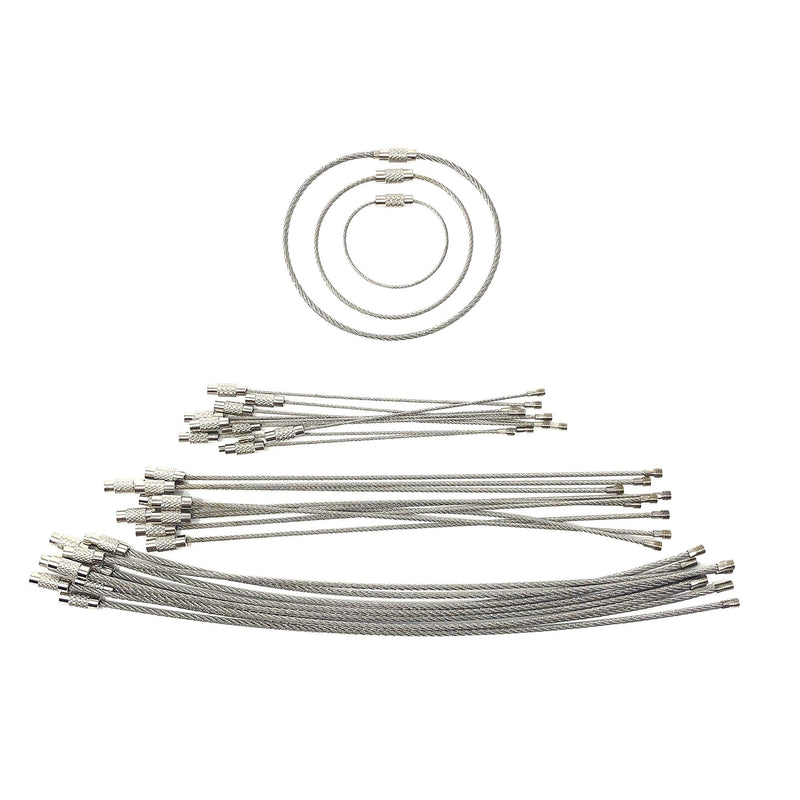 [Australia] - 30 Pack Wire Cable Keychain Rings - 3 Most Useful Sizes - Stainless Steel Key Ring Loops 