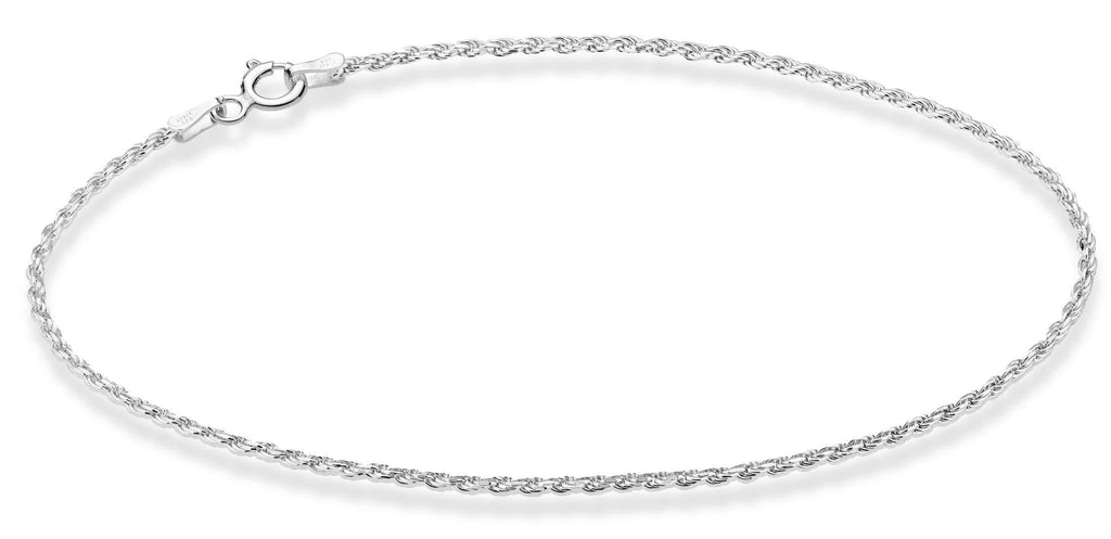 [Australia] - Miabella 925 Sterling Silver Solid 1.5mm Diamond-Cut Braided Rope Chain Anklet Ankle Bracelet for Women Teen Girls 9, 10 Inch Made in Italy sterling-silver, 10 