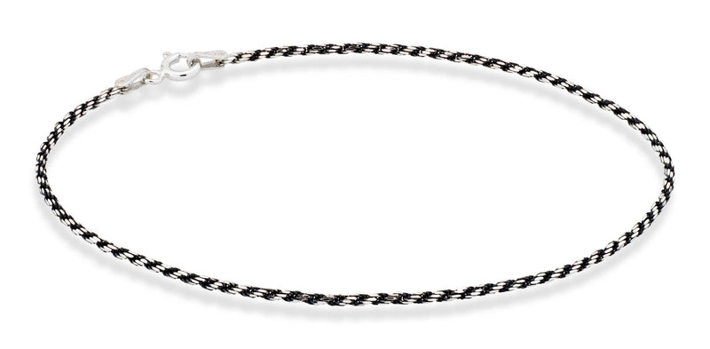 [Australia] - MiaBella 925 Sterling Silver Solid 1.5mm Diamond-Cut Braided Rope Chain Anklet Ankle Bracelet for Women Teen Girls 9, 10 Inch Made in Italy black-rhodium-plated-silver 10.0 Inches 