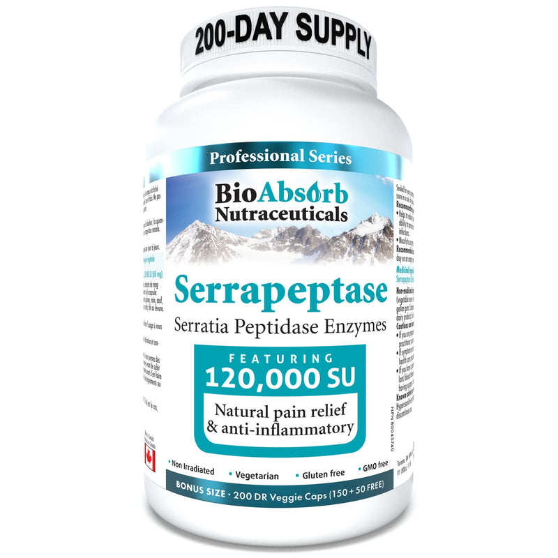 [Australia] - Serrapeptase Enzyme, High Potency 120000 Units (SPU), 200-Day Supply, Delayed Release Vegetarian Capsules (DRcaps) for Maximum Absorption 200 Count (Pack of 1) 