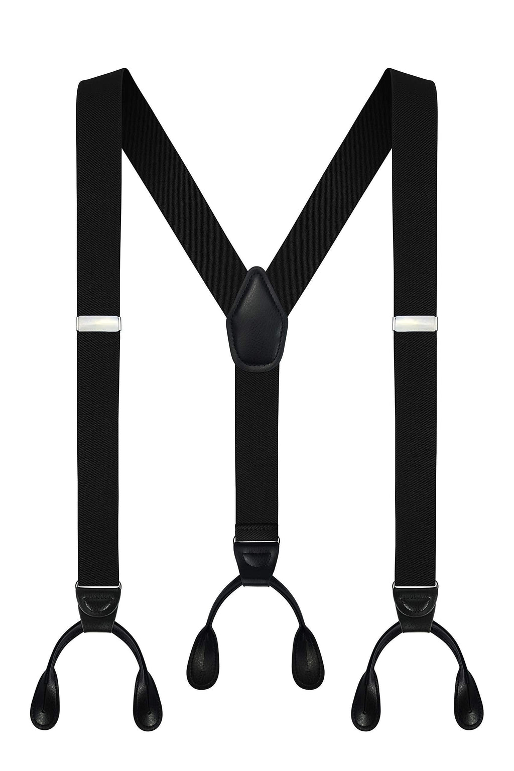 [Australia] - Men's Y-Back 1.4 Inches Wide Button End Elastic Adjustable Suspenders Black 
