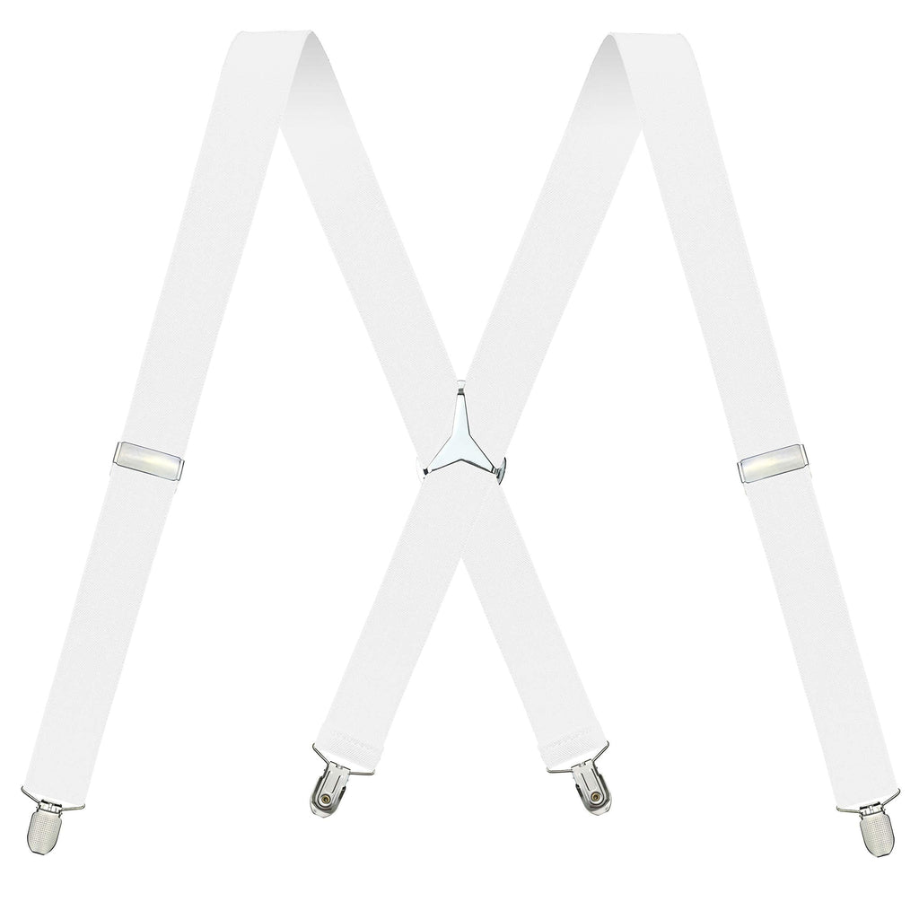 [Australia] - Men's X-Back 1.4 Inches Wide 4-Clips Adjustable Suspenders White 