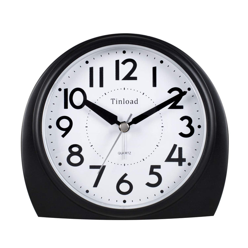 [Australia] - 5.5" Silent Analog Alarm Clock Non Ticking, Gentle Wake, Beep Sounds, Increasing Volume, Battery Operated Snooze and Light Functions, Easy Set, Black (Best for Elder) 