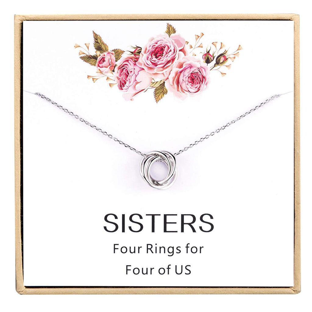 [Australia] - 4 Sisters Necklace - 925 Sterling Silver Four Circles Friendship Sister Necklace For Women Girls 