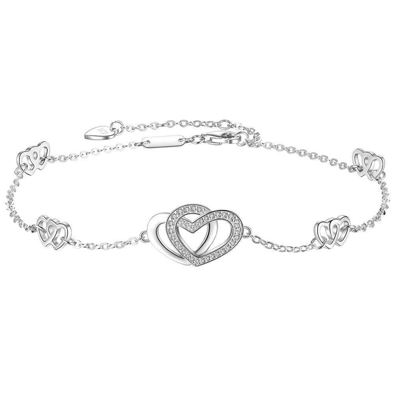 [Australia] - DESIMTION Heart Love Anklets for Women Sterling Silver,Large Bracelet Summer Anniversary Birthday Jewelry Gift for Wife Girlfriend Daughter A- Sterling Silver Heart Anklet 