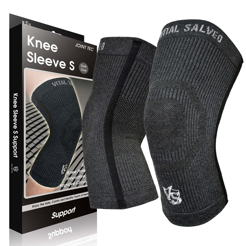 [Australia] - Vital Salveo-Compression Recovery Knee Sleeve/Brace S-Support, Pain Relief, Protects Joint - Ideal for Sports and Daily Wear-Dary Grey (1 Pair)-L Dark Grey L (1Pair) 