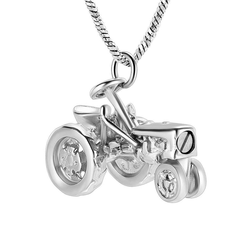 [Australia] - Yinplsmemory Cremation Jewelry Urn Necklace for Ashes for Dad Stainless Steel Tractor Charm Urn Locket Ashes Keepsake Memorial Jewelry for Men Silver 