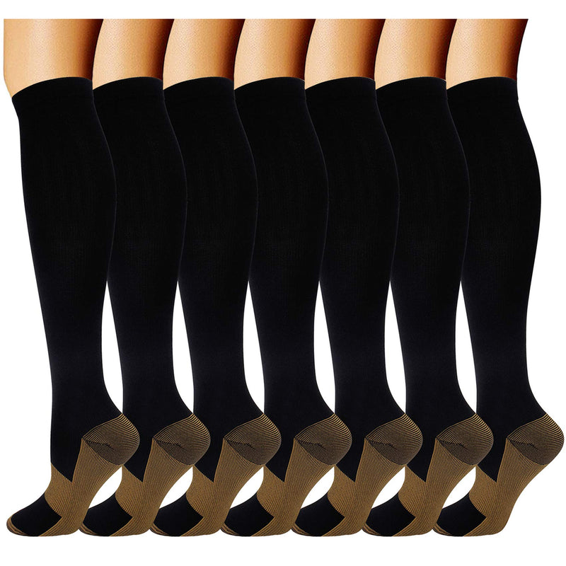 [Australia] - 7 Pairs Copper Compression Socks for Men Women 20-30 mmHg Knee High Stockings Black Large/X-Large (7 Pair) 
