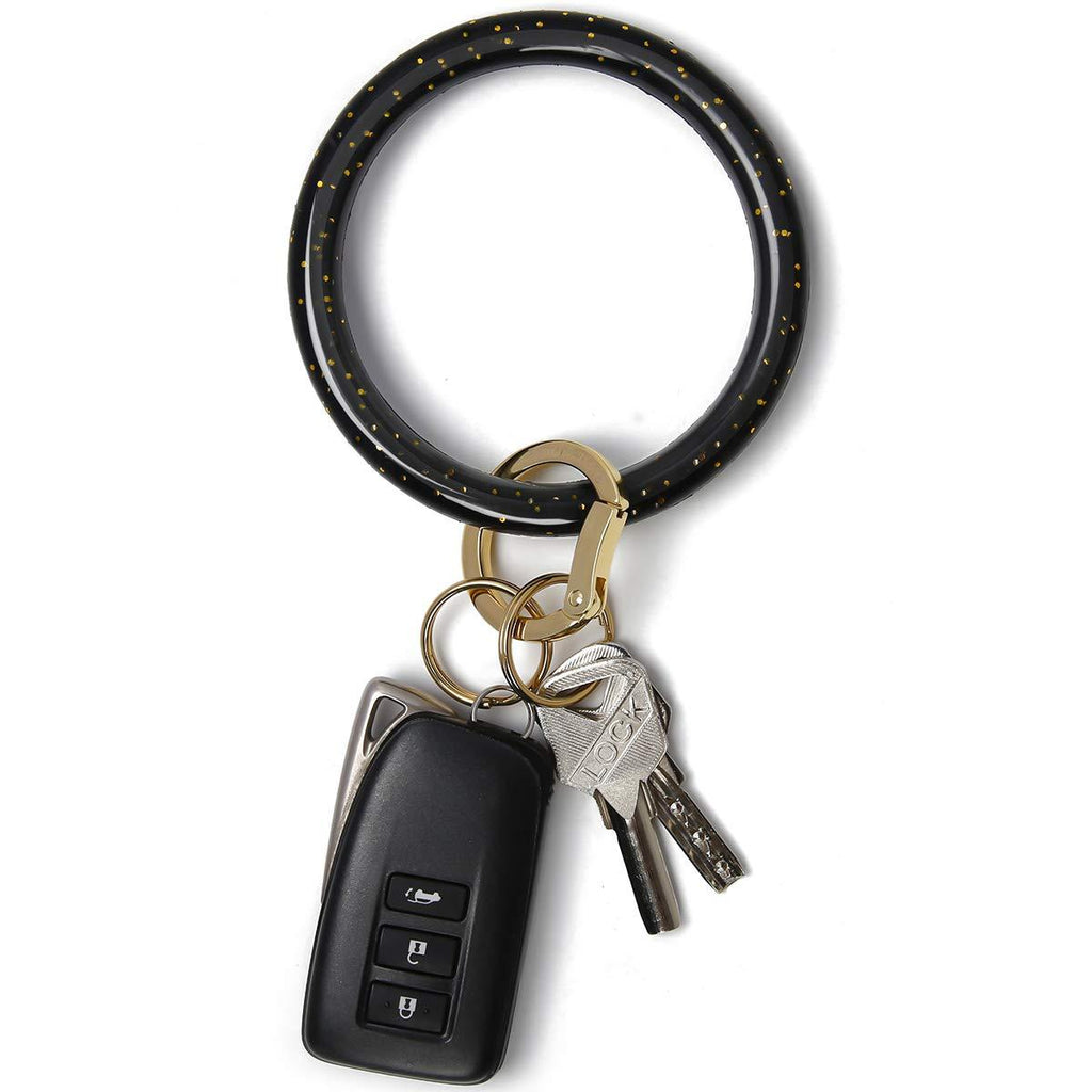 [Australia] - Townshine Bangle Key Ring Wrist Keychain Bracelet Round Silicone Keyring Holder For Women Girls Black With Gold 