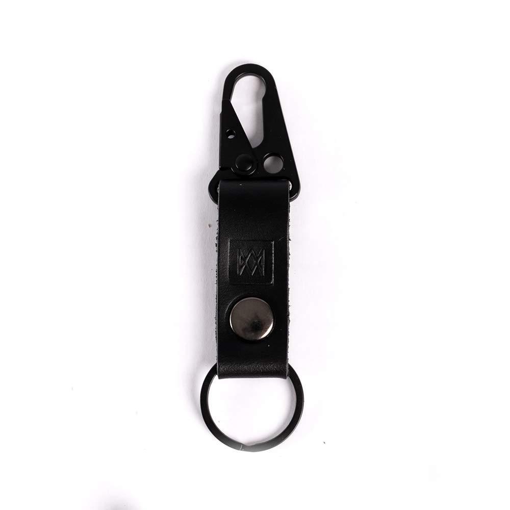 [Australia] - Mission Leather Co. | Full Grain Leather Tactical Keychain Ring with Clasp and Button Hardware Black 