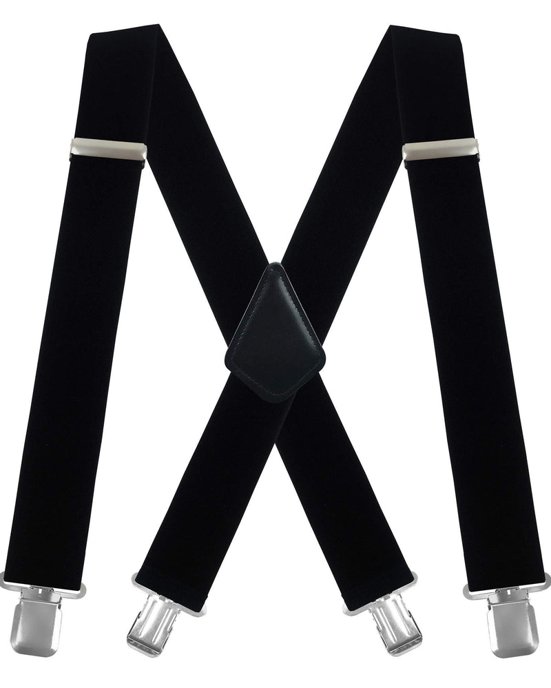 [Australia] - Men's X-Back 2 Inches Wide Heavy Duty Clips Adjustable Suspenders Black 