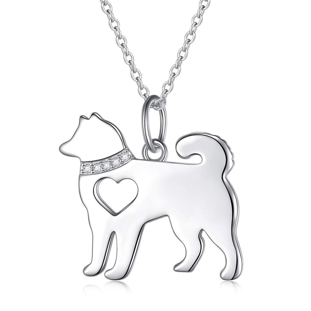 [Australia] - FLYOW 925 Sterling Silver Hollow Heart Husky Corgi Dog Pendant Necklace Jewelry for Women Girls Birthday Gift, 18" Husky Necklace 