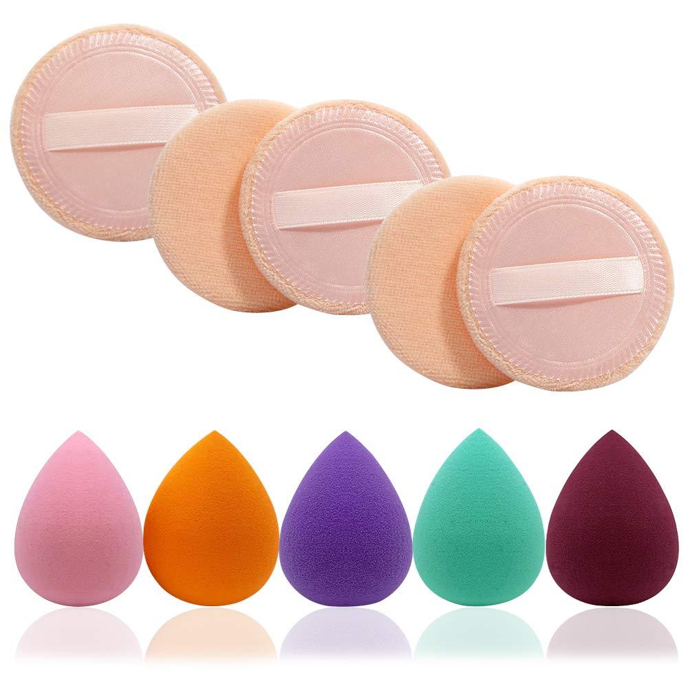 [Australia] - 5 Pieces Beauty Sponge and 5 Pieces Powder Puff, findTop Makeup Beauty Sponges Blender, Replacement for Powder Foundation Container, 2.4 Inch 