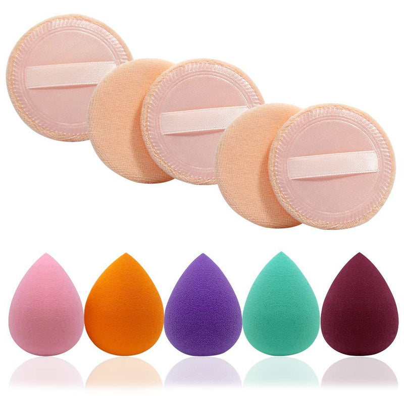 [Australia] - 5 Pieces Beauty Sponge and 5 Pieces Powder Puff, findTop Makeup Beauty Sponges Blender, Replacement for Powder Foundation Container, 2.4 Inch 