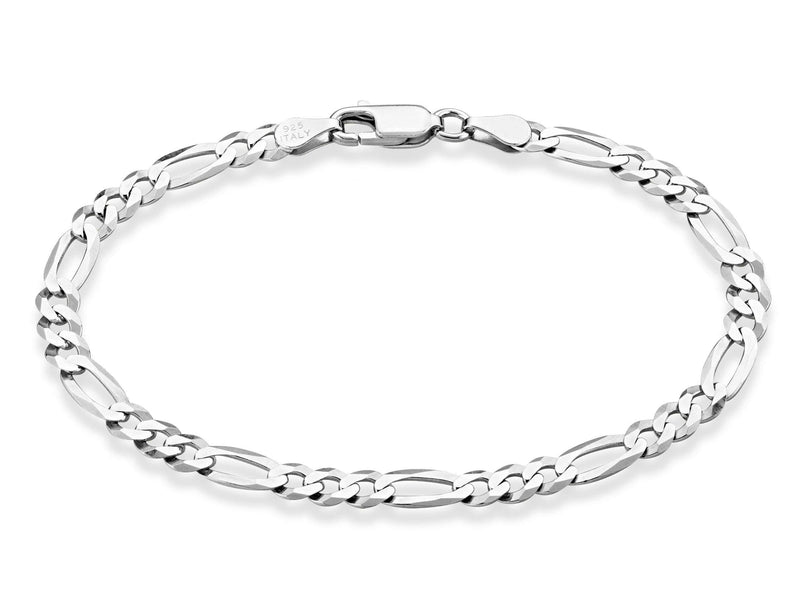 [Australia] - Miabella Solid 925 Sterling Silver Italian 5mm Diamond-Cut Figaro Chain Bracelet for Women Men, 6.5”, 7”, 7.5”, 8", 9" Length 6.5 Inches (X-small) 
