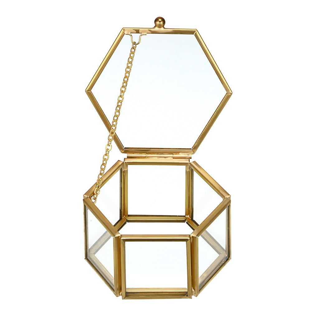 [Australia] - Hipiwe Glass Vintage Jewelry Box - Golden Geometric Jewelry Display Organizer Keepsake Box Case Home Decorative Box for Storage Trinket Ring Earring Chest (Small) Small 