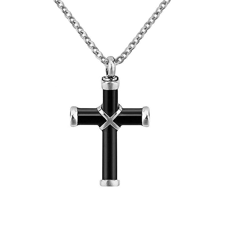 [Australia] - CharmSStory Cross Memorial Cremation Ashes Urn Pendant Necklace Keepsake Urn Jewelry Black Cross 