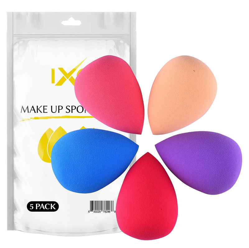 [Australia] - IXO 5 Pack Multi-Colored Makeup Beauty Sponge, Beauty Product Blending Sponge, Makeup Sponge Blender For Liquid, Cream, And Powder 
