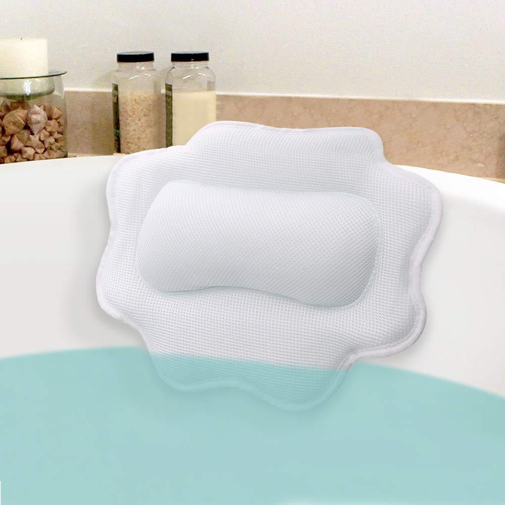 [Australia] - Beautybaby Anti-Mold Bathtub Spa Pillow, Non-Slip 4 Strong Suction Cups, bath pillows for tub, Head, Neck, Shoulder Support, Breathable Relax Comfort 