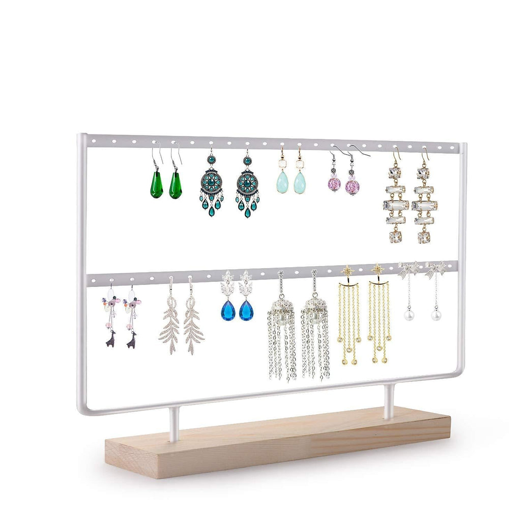 [Australia] - VERGILIUS Earrings Organizer Jewelry Holder Display Wood Stand (White) White 2 Layers 