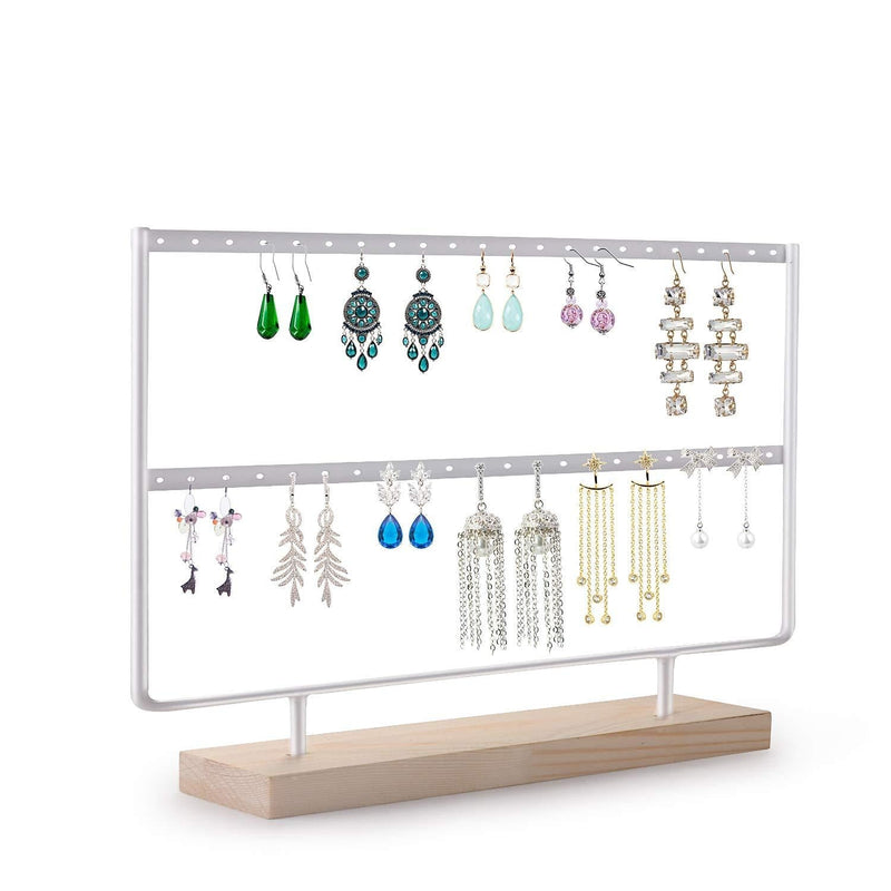 [Australia] - VERGILIUS Earrings Organizer Jewelry Holder Display Wood Stand (White) White 2 Layers 