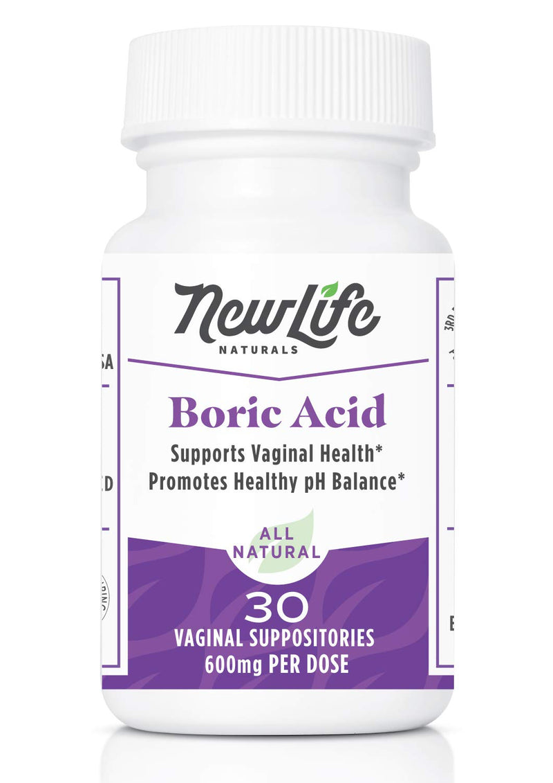 [Australia] - NewLife Naturals - Medical Grade Boric Acid Vaginal Suppositories - 600mg - 100% Pure Womens pH Balance Pills - Yeast Infection, BV -30 Capsules: Made in USA 30 Count (Pack of 1) 