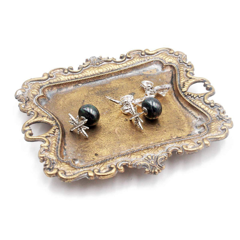 [Australia] - Funly mee Small Antique Trinket Dish Vintage Gold Jewelry Tray , Ring Holder 
