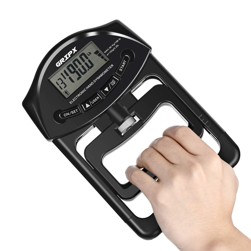 [Australia] - GRIPX Digital Hand Dynamometer Grip Strength Measurement Meter Auto Capturing Electronic Hand Grip Power 198Lbs / 90Kgs Black 