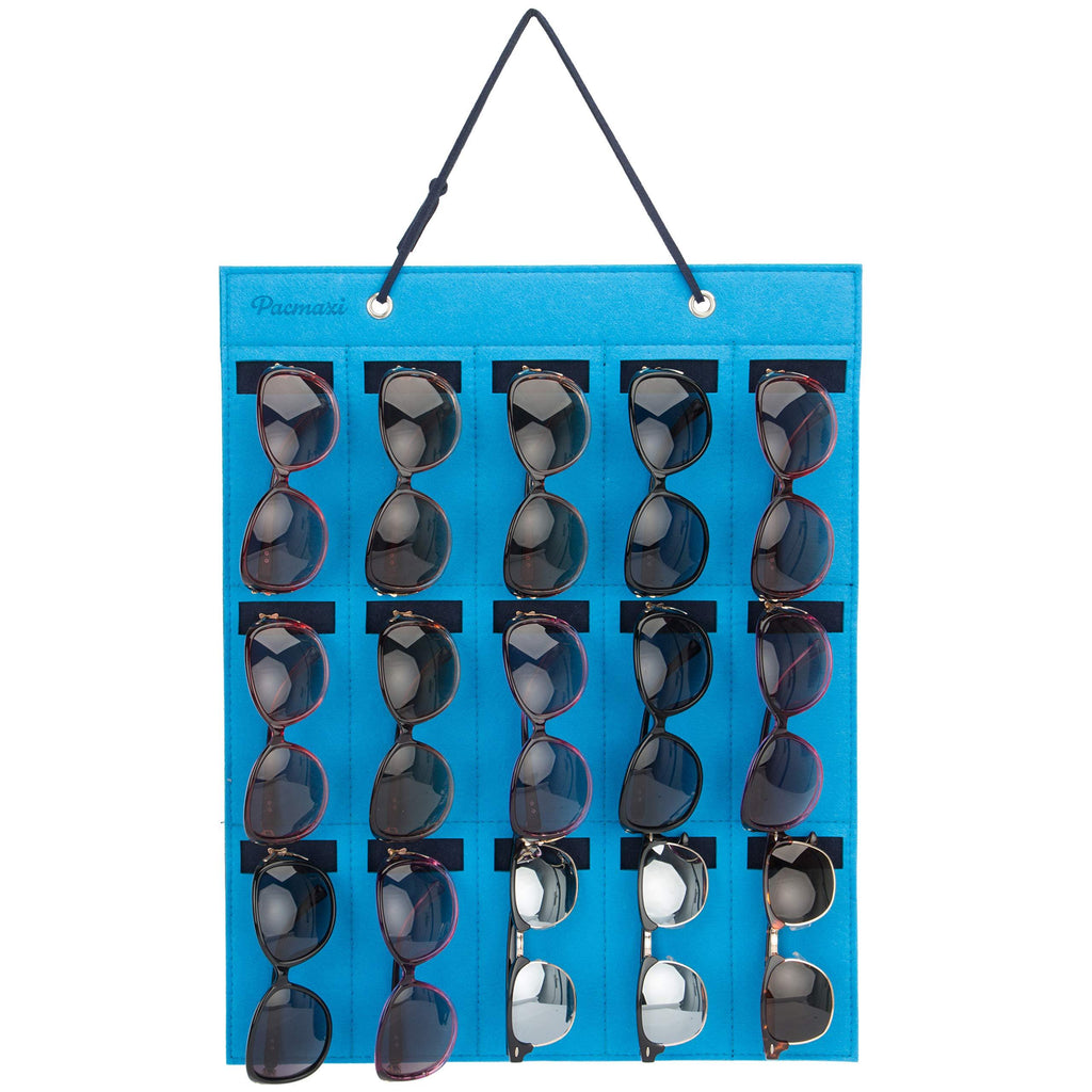 [Australia] - PACMAXI Sunglasses Storage Organizer, Wall Pocket Mounted by Sunglasses, Hanging Eyeglasses Storage Holder, Eyewear Display. Blue 15 Slot 