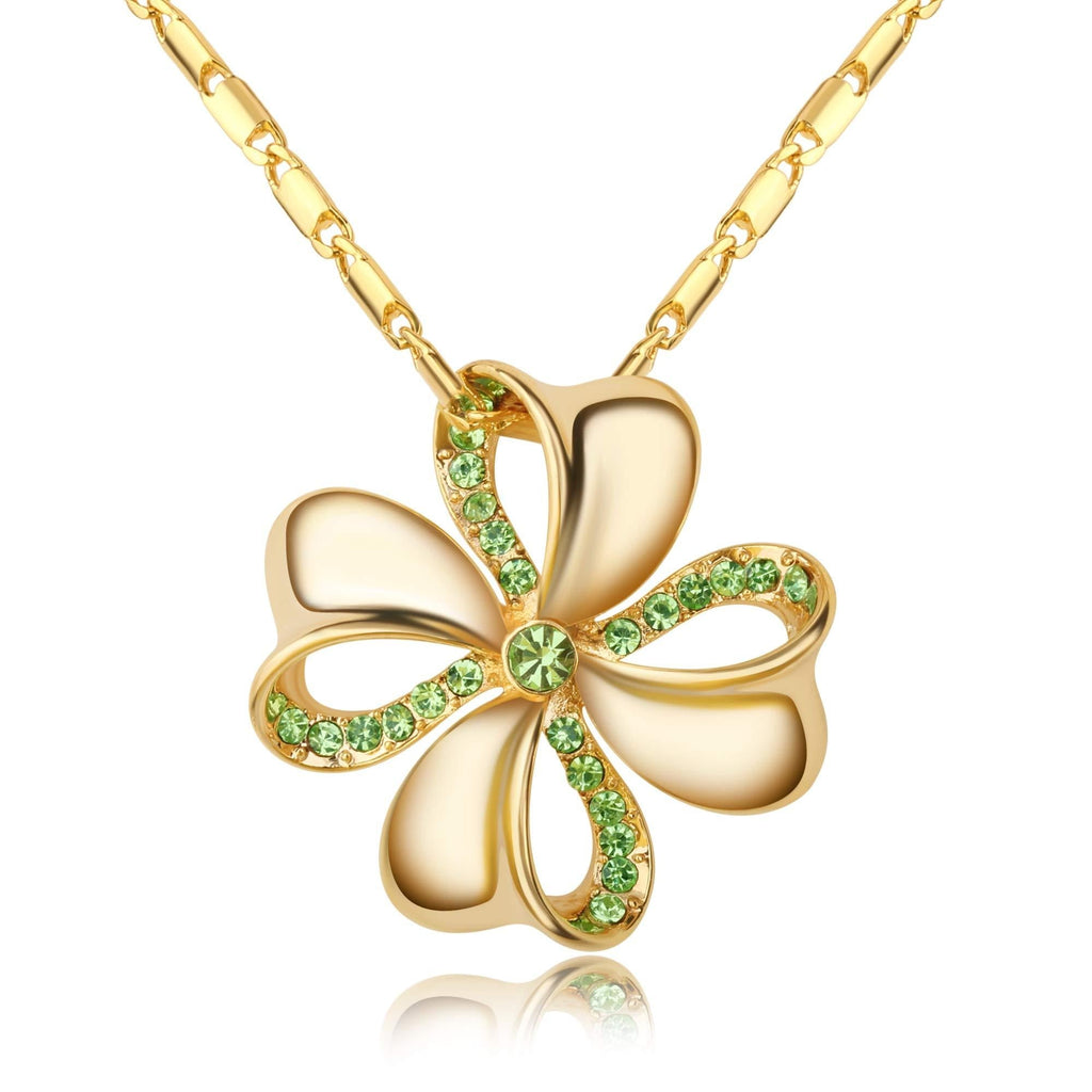 [Australia] - Kruckel Four-Leaf Clover Lucky Clover Champaign Gold Plated Necklace Made with Swarovski Crystals - NGS0070 