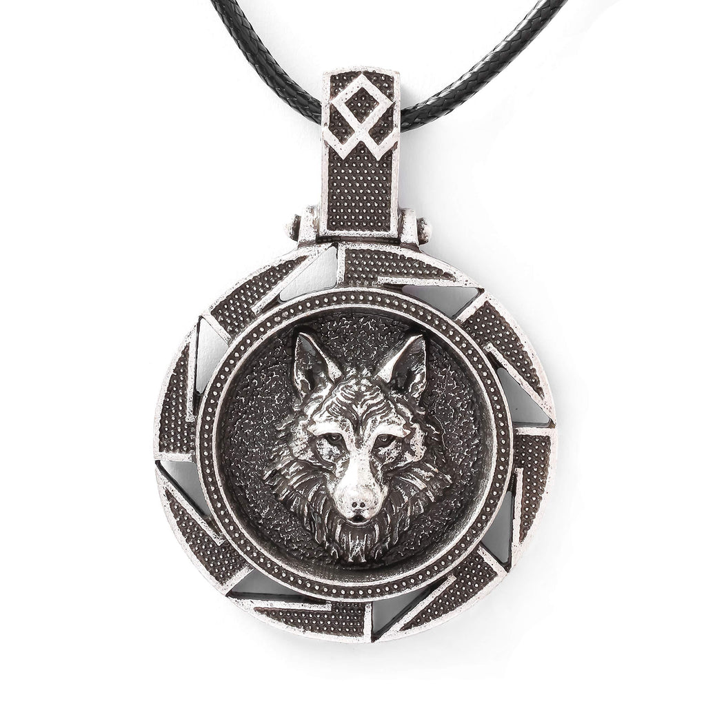 [Australia] - HAQUIL Wolf Necklace - Metal Alloy, Round Wolf Medallion Pendant - Leather Cord, 19.7" 4 