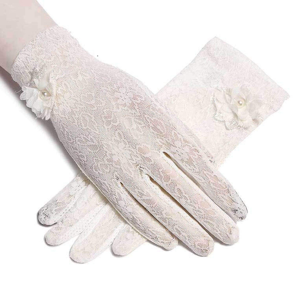 [Australia] - LERTREE Summer Women Sun UV Protection Lace Gloves Ladies Short Driving Gloves Touch Screen White 