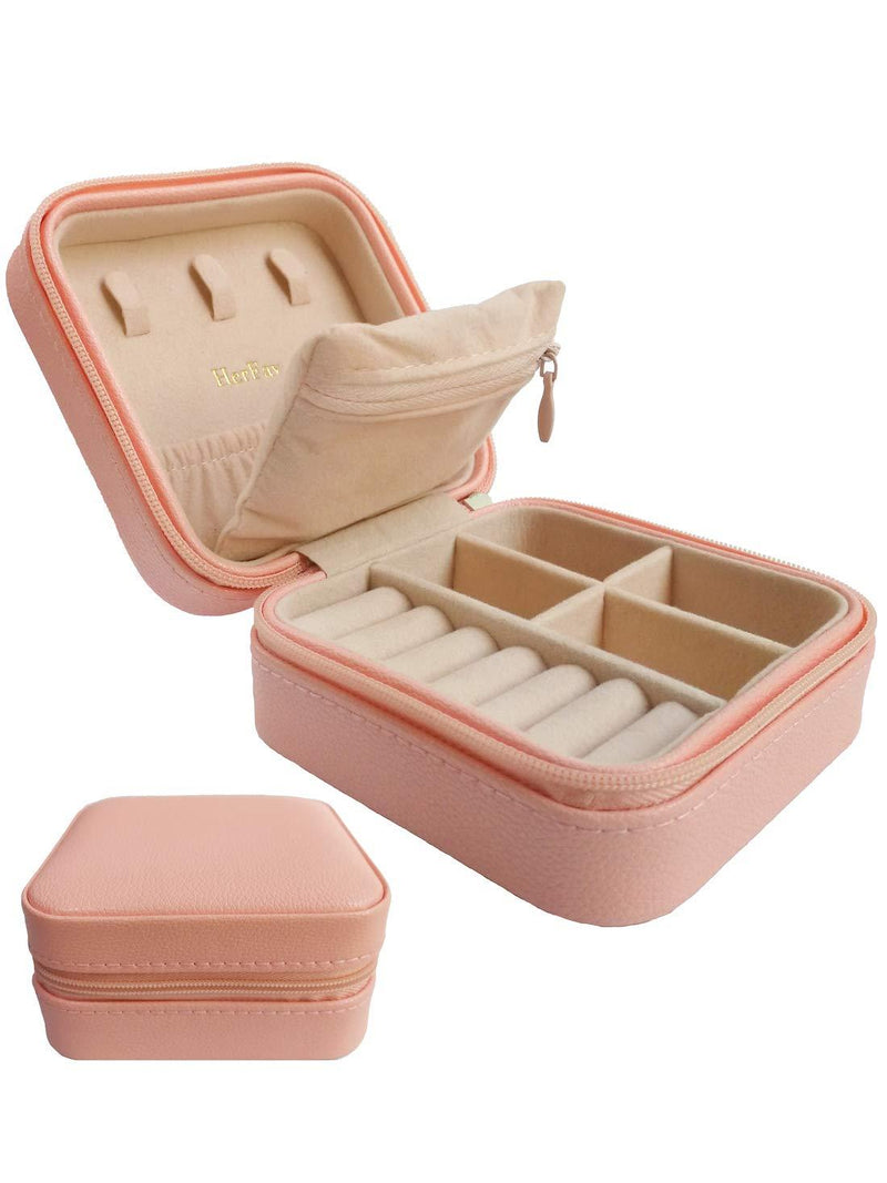 [Australia] - HerFav Travel Jewelry Organizer, Small Jewelry Box Mini Portable Jewelry Case for Rings Earrings & Necklace for Women Girls (Pink) 