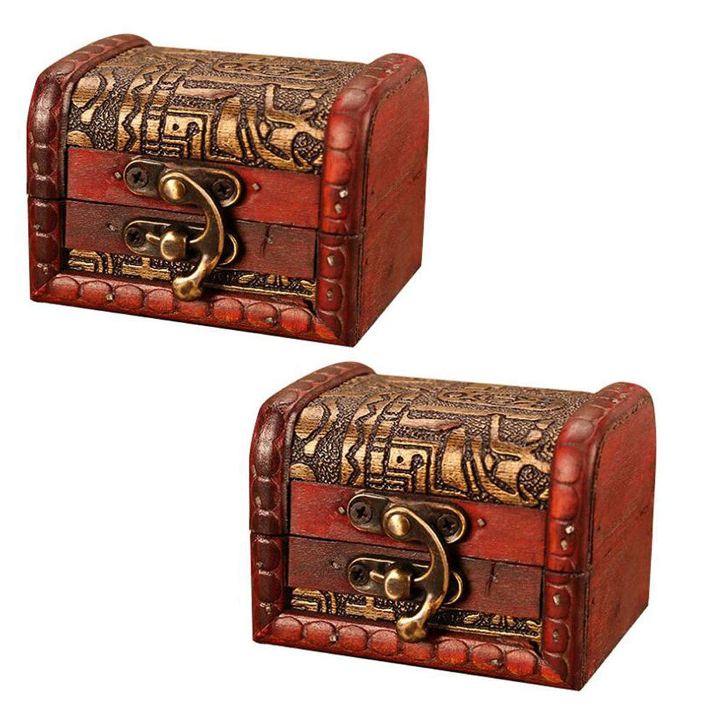 [Australia] - OBTANIM Vintage Small Jewelry Boxes, 3 Inch Handmade Wooden Storage Box with Metal Lock Treasure Organizer Gift Box, Set of 2 